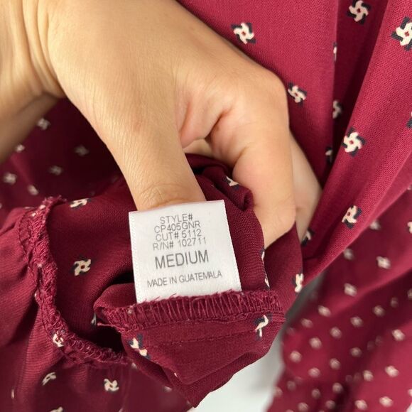 Harlowe and Graham Maroon Printer Ruffle Hem Blouse M - Picture 2 of 7